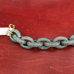 J.CREW PAVE CHUNKY CHAINLINK BRACELET EMERALD POOL